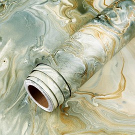 LACHEERY Thick Marble Peel and Stick Countertop Contact Paper Matte 15.8"x276" Gold Counter Top Peel and Stick Waterproof Abstract Liquid Marble Wallpaper Vinyl Wrap for Countertops Table Wall Covers