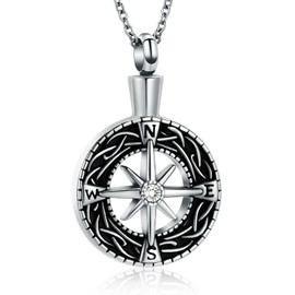 AIWENXI Cremation Jewelry for Ashes Compass Urn Necklaces for Women Men Memorial Pendant Jewelry Stainless Steel Direction guidance Keepsake Ash Pendant Necklaces Jewelry Gifts