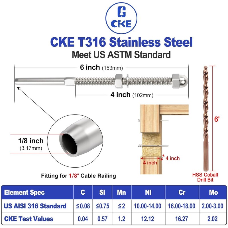 CKE 40 Pack Cable Railing Kit 4x4 Hand Swage Threaded
