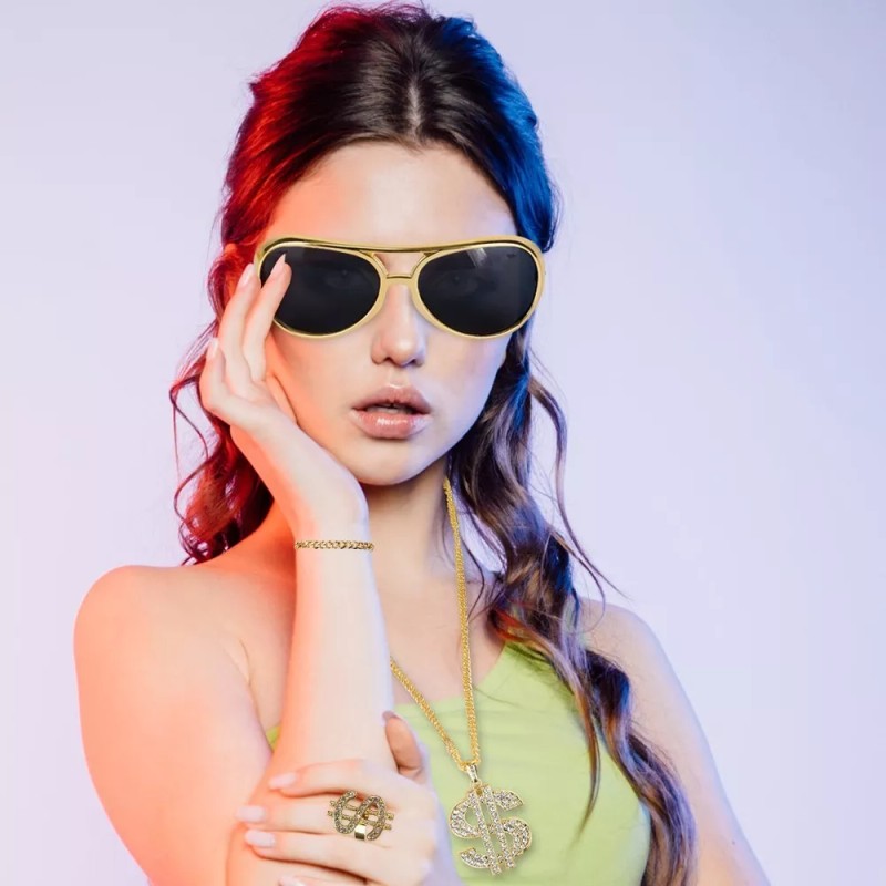 HomeChi Kit De Disfraz Rapero Hip Hop Cadena, Anteojos Y