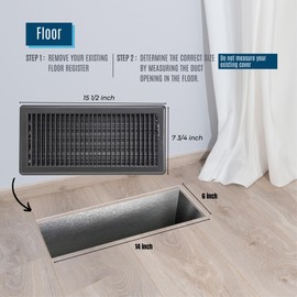 Fits 6x14 and 14x6 Duct Opening | Floor Register with Louvered Design by Handua | Heavy Duty Walkable Design with Damper | Floor Vent Grille | Easy to Adjust Air Supply Lever | Black