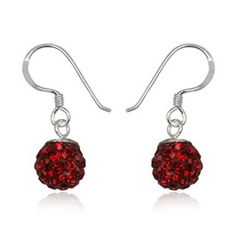 8MM Disco Ball Sterling Silver Dangly/Dangle Drop Hook Earrings for Women/Teenage/Girls - 925 Sterling Silver - Round Silver Earrings - RED SIAM