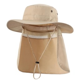 Home Prefer Mens Sun Hat with Neck Flap Quick Dry UV Protection Caps Wide Brim Fishing Hat UPF50+ Beach Garden Hat (Light Khaki)