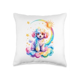 Rainbow Clouds Poodle Poodles Throw Pillow
