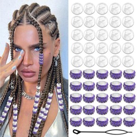 VENOFEN 50PCS Rhinestone Hair Beads Loc Dreadlock Jewelry Purple Clear Braids Bead Hair Decoration Accessories for Women and Girls