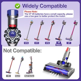 LAQVITA Vacuum Replacement Head for V7 V8 V10 V11 V15 V8 Slim for Hard Floor Short Pile Carpets with LED Headlights, V-Bristle Design & Rubber Wheels - Includes Gooseneck Brush Tool