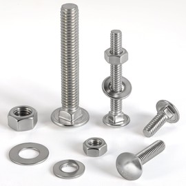 Krysay 1/4-20 x 3/4" Carriage Bolts 304 Stainless Steel 18-8,Round Head Square Neck (28Sets) Bolts and Nuts Kit with Flat Washers,Heavy Duty for Wood Construction,Fence,Deck & Furniture