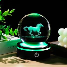 YWHL 3D Crystal Horse Figurine with LED Base, Horse Gifts for Men Women on Christmas Birthday, Glass Sphere Animal Decorative Ball for Home Decor (80mm)