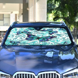 Floral Blue Butterflies Windshield Sunshade Car Sun Shade Protector for Small Car SUV Front Window