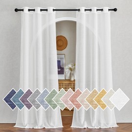 NICETOWN Linen White Doorway Curtains 80 inch Length, Grommet Semi Sheer Flax Linen Blend Balance Privacy with Light Filtering Window Treatments for Nursery/Kids Room, W36 x L80, 2 Panels