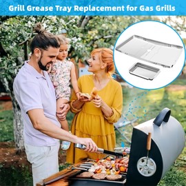 Grill Grease Tray Replacement with Catch Pan, Adjustable Universal 25"-34" Grill Drip Pan Replacement Stainless Steel Grease Tray for Gas Grill Dyna Glo, Nexgrill, Kenmore, Expert Grill, BHG and More