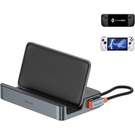 Steam Deck Dock, Baseus 6-in-1 Docking Station for Steam Deck/ROG Ally X/Legion Go with HDMI 2.0 4K@60Hz, Gigabit Ethernet, Adjustable Stand Design, 100W PD and 3 USB-A 3.0 Ports