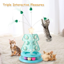 Kittenhood Interactive Cat Toy for Bored Cats, Green Christmas Tree Shape Cat Ball Toy