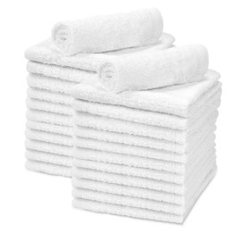 Talvania White Cotton Washcloths - Pack of 24 - Super Absorbent Bathroom Face Towels - 12" x12” Terry Bath Wash Cloth Set - Spa Home Cleaning Towel Multi-Purpose - 100% Ring Spun Cotton