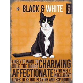 Vintage Style Retro Metal Wall Sign Plaque Black & White Cat Kitten Gift