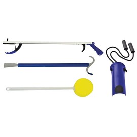 Blue Jay An Elite Healthcare Brand Bending Hip Kit 4 Piece Combo Pack Include 26 inch Reacher | Sock Aid with Foam Handles and Dressing Stick | Plastic Shoehorn for Surgery Recovery - 24 Inches