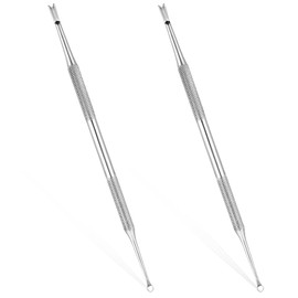 2Pcs Stainless Steel Cuticle Pusher Portable Nail Cleaner Remover Dead Skin Polish Peeler Cutter Nail Cleaning Cuticle Stick Professional Pedicure Nails Art Care(Double Head)