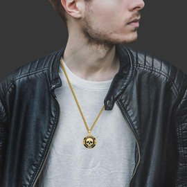 Memento Mori Necklace 18k Gold Plated over 925 Sterling Silver Goth Skull Pendant Jewelry for Men Women Valentine Birthday Gifts