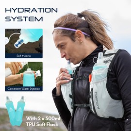 Haimont 8L Trail Running Hydration Vest with 2 Soft Bottles, Lightweight Water Pack Backpack with Phone Pocket for Night Run, Hiking, Adults, M, Green
