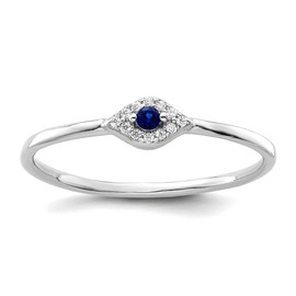 JewelryWeb 925 Sterling Silver Rhodium Plated Blue and Clear CZ Simulated Diamond Evil Eye Ring Size 7 Band Style-Ring for Women