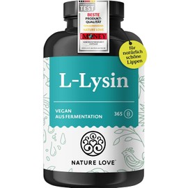 NATURE LOVE L-Lysine - 365 Vegan Capsules - 1000 mg L-Lysine HCL per Daily Dose - Lysine from Vegetable Fermentation - 6 Months Range - Laboratory Tested, No Additives and Produced in Germany