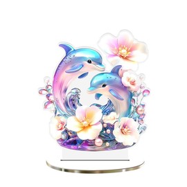 Dolphin Decor Ocean Theme Acrylic Flat Ornaments Tabletop Decorations for Living Room Home Office - Color: Style 3
