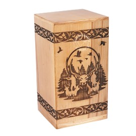 HIND HANDICRAFTS Handcrafted Floral Engraved Wooden Urns for Human Ashes Adult Large - Cremation Urn for Ashes - Burial Urn for Columbarium - Funeral Urn Box (Buck Deer 2, 250 LB - Beechwood)