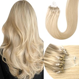 Eliysako Extensiones De Cabello Humano Microlink Decolorado Con Rubio Claro, 22 Pulgadas, 50 G/Paquete, Extensiones De Cabello Remy Micro Link Con Microesferas, Fusión Fría Para Mujeres.