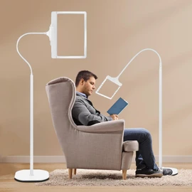 5X Rechargeable Floor Magnifying Glass with Light and Stand,43 LED Flexible Hands Free Magnifying Lamp,2-in-1 Large Lighted Magnifiers for Reading,Sewing,Crafts,Painting,Close Work,DIY White