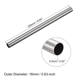 QUARKZMAN 304 Stainless Steel Pipe OD 16 mm x 0.5 mm Wall Thickness 250 mm Length Metal Hoses for Industrial Machinery