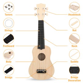 DIY Ukulele Kit with Tools（21 inch) - Build Your Own Ukulele Look, Wooden Small Hawaiian Guitar Ukulele Gift for Kids Students Beginners