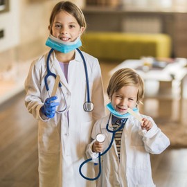 HTVYYDS White Lab Coat for Kids, Doctor Coat with Working Stethoscope and ID Card,Doctor Scientist Costume for Boy Girls