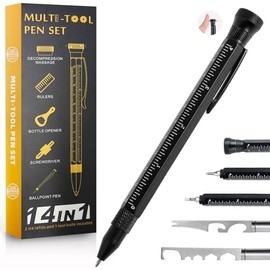 Bolígrafo Multifuncional, 14 en 1 Pluma Bolígrafo con Función de Luz led/Destornillador/Regla/Abrebotellas, Gadgets Tecnologicos, Ideas para Navidad, 