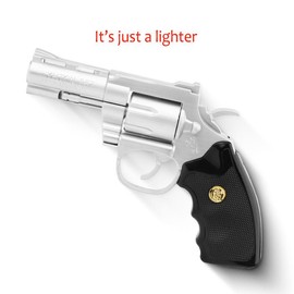 [No Fuel] Refillable Exquisite Revolver Butane Lighter Windproof Detachable Model Lighter For Cooking, BBQ, Camping And Daily Use:_Revolver-Silver