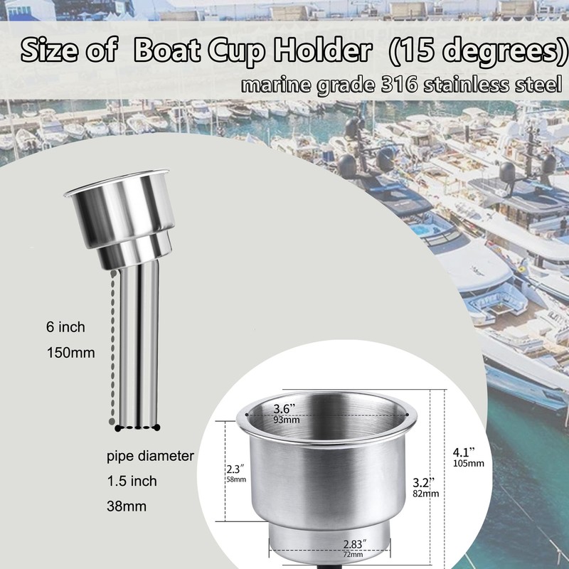 316 Stainless Steel Boat Cup Holder,Portable Cup Holder,15 Degree Outrigger