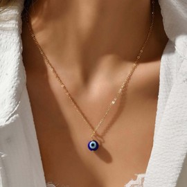 Inateannal Boho Evil Eye Pendant Necklace Blue Evil Eye Turkish Glass Necklace Gold Eyes Choker Necklace Evil Eye Lucky Chain Devil Eye Chain Necklace Jewellery for Women, Zinc