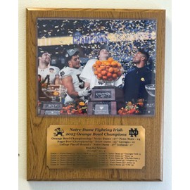 Notre Dame 2025 Orange Bowl Champions 8x10 Photo Plaque with an engraved nameplate with the season results (Oak)