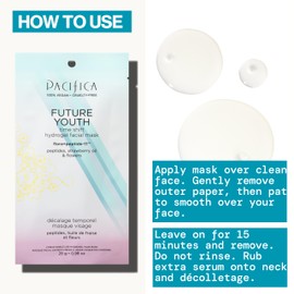 Pacifica Future Youth Time Shift Hydrogel Facial Mask - 6-PACK - Multi-Peptide Anti-Aging Sheet Mask for Firming & Plumping, Ultra-Hydrating Serum-Infused Mask for Face & Neck, 100% Vegan