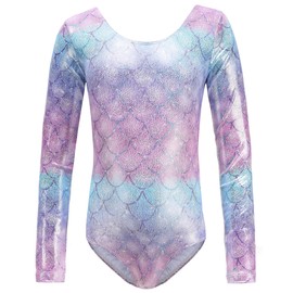 Happy Cherry Gymnastics Leotard for Girl Long Sleeve Toddler Dance Biketards Sparkly Mermaid Dance Clothes 5-6Y
