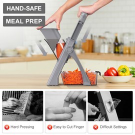 ZTQCSQ [All in 1] Upgraded Version Safe Mandoline Slicer for Kitchen, Adjustable Thickness. and Spiralizer, Veggie Slicer, Rapid Prep Mandoline, Detachable Blade, Cleaning Brush (High-grade Gray)