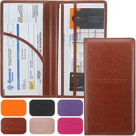 LumiMokki Premium Leather Car Registration & Insurance Card Holder with Magnetic Shut, Vehicle Glove Box Car Organizer - For Documents, Cards, License (Brown)