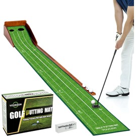 YOUCZON Putting Green Indoor, No Hump Golf Mat with Auto Ball Return - Easy to Fold Solid Wood Base, Luxurious Velvet Surface - Ideal for Home or Office and Golfers