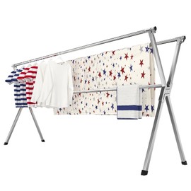 SOLVESTIS Clothes Drying Rack, Heavy-Duty Folding Laundry Drying Rack for Indoor Outdoor Use, 50.4-78.7" Extendable Stainless Steel, Space-Saving Design, Foldable Freestanding Airer