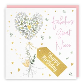 Hunts England - Great Niece Contemporary Hearts Pretty Birthday Card - Luxury Gold Foil - Milo's Gallery - Champagne, Hearts Female Fabulous Birthday Card For Great Niece - Pink Envelope