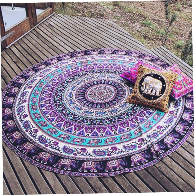 CAXUSD Mandala Round Beach Blanket Microfiber Picnic Blanket Soft Towel