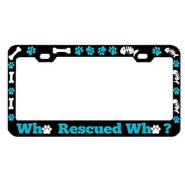Who Rescued Who Dog Style Heavy Duty Metal License Plate Frame/Car Accessories Auto Tag Holder Cover