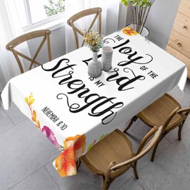 Flower Modern Quartz Table Cloth for Rectangle Table 60x84 Inch My Strength Scripture Religious Decorative Kitchen Table Cover Decorations for Home Dinner Party Outdoors Picnic