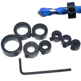 8 PCS Step Drill Bit Depth Stop Collar Ring Positioner Locator, Woodworking Positioning Depth Limiter 3 4 5 6 8 10 12 16mm with Hexagon Wrench Spacing Ring Set for Consistent Drilling (Black)
