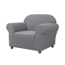 SAMSTEX Stylish 1 Seater Sofa Cover Stretch 1-Piece High Stretch Armchair Cover Machine Washable Non Slip Sofa Slipcovers Thick Soft Armchair Sofa Protector (1 Seater, Light Grey)
