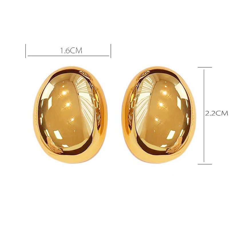 Gold Silver Ellipse Teardrop Stud Earrings Chunky Smooth Surface Egg